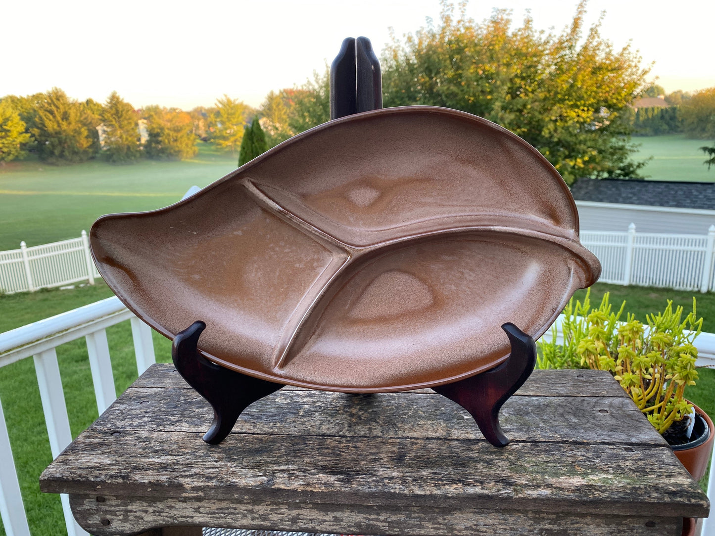 MCM Frankoma Pottery Divided Leaf Bowl | Frankoma 83 Divided Dish | Mid Centery Modern