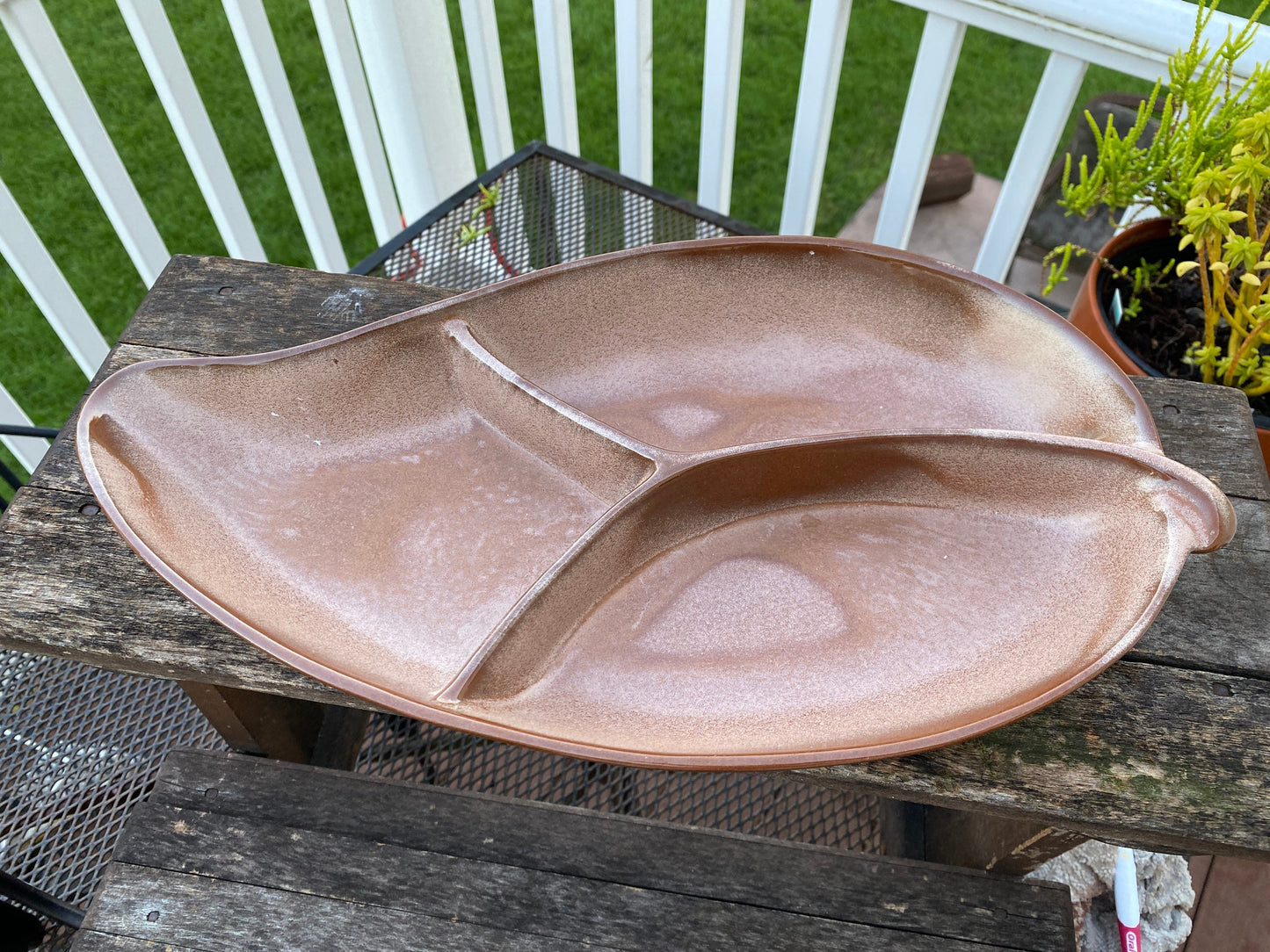 MCM Frankoma Pottery Divided Leaf Bowl | Frankoma 83 Divided Dish | Mid Centery Modern