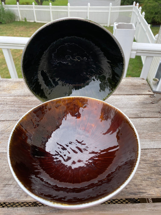 Mid Century Modern Iridescent Porcelain Lined Pewter Bowls - Set of Two