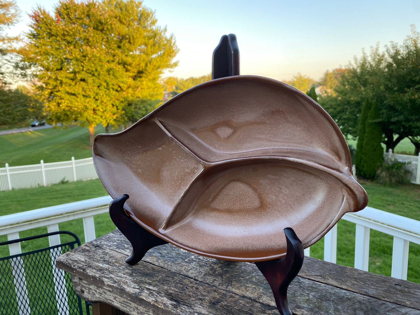 MCM Frankoma Pottery Divided Leaf Bowl | Frankoma 83 Divided Dish | Mid Centery Modern