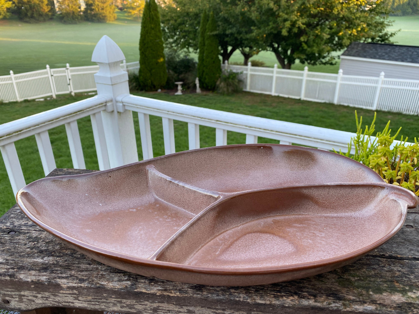MCM Frankoma Pottery Divided Leaf Bowl | Frankoma 83 Divided Dish | Mid Centery Modern