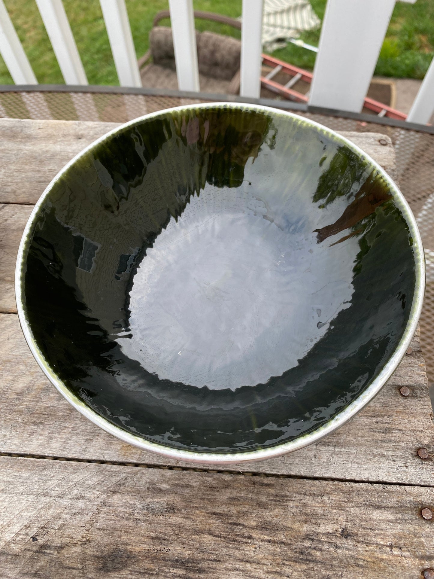 Mid Century Modern Iridescent Porcelain Lined Pewter Bowls - Set of Two