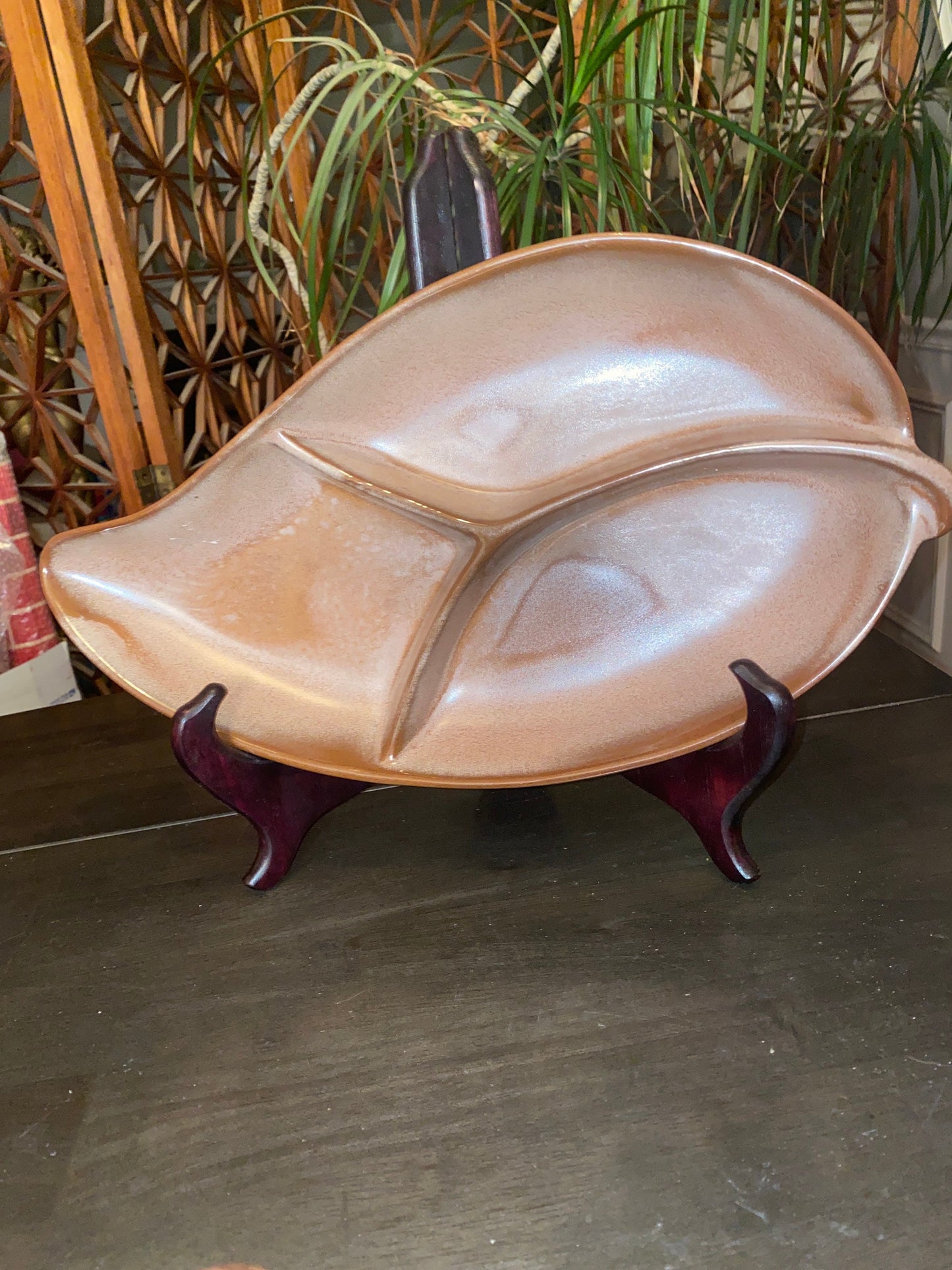 MCM Frankoma Pottery Divided Leaf Bowl | Frankoma 83 Divided Dish | Mid Centery Modern