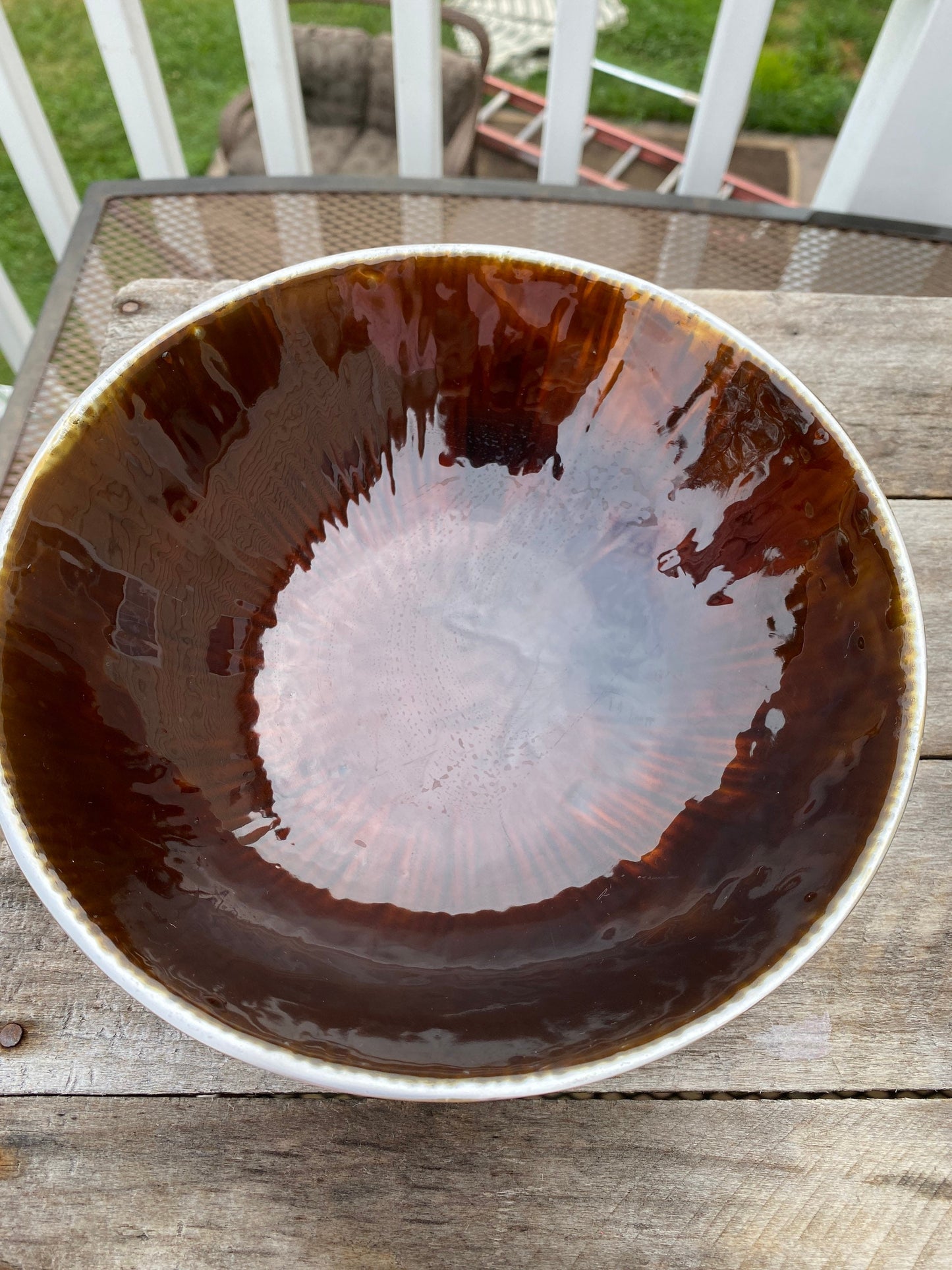 Mid Century Modern Iridescent Porcelain Lined Pewter Bowls - Set of Two