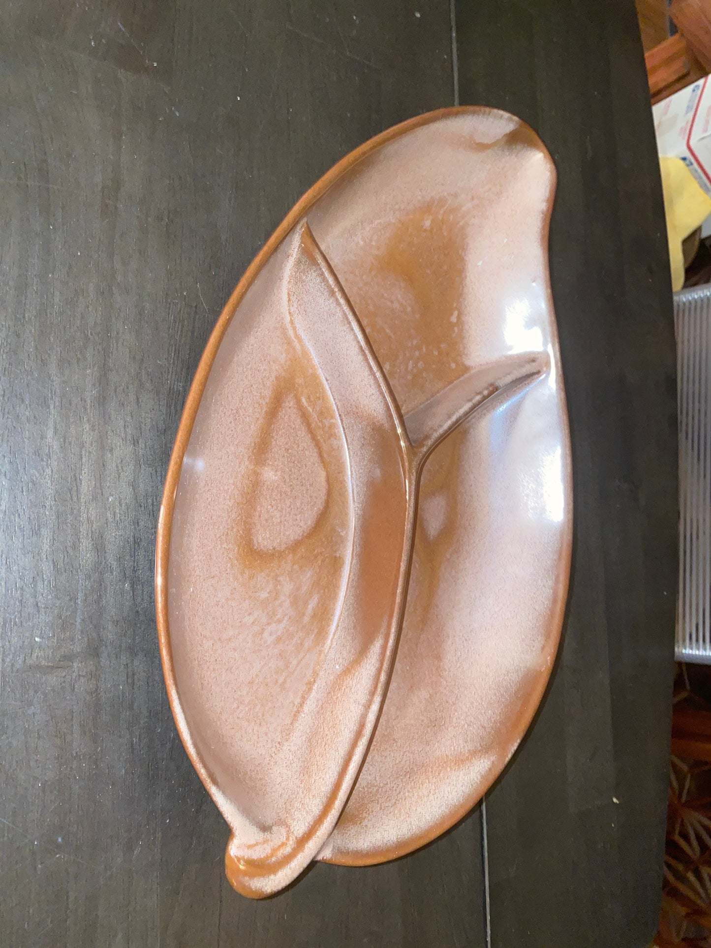 MCM Frankoma Pottery Divided Leaf Bowl | Frankoma 83 Divided Dish | Mid Centery Modern