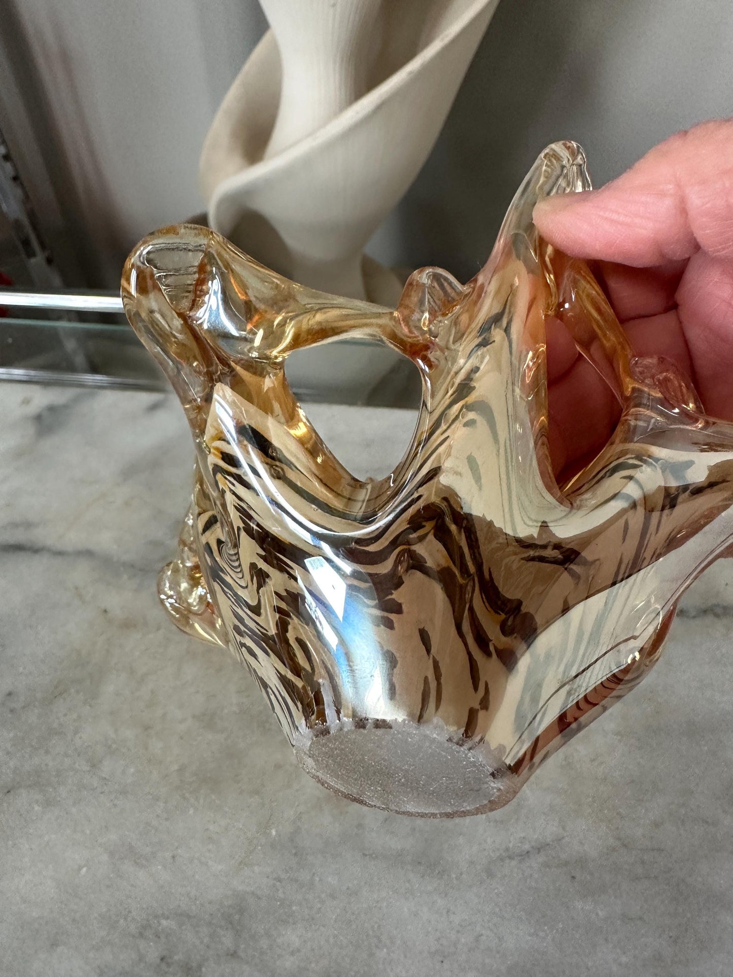 Vintage Murano Style Art Glass Bowl: Free Form Open Work