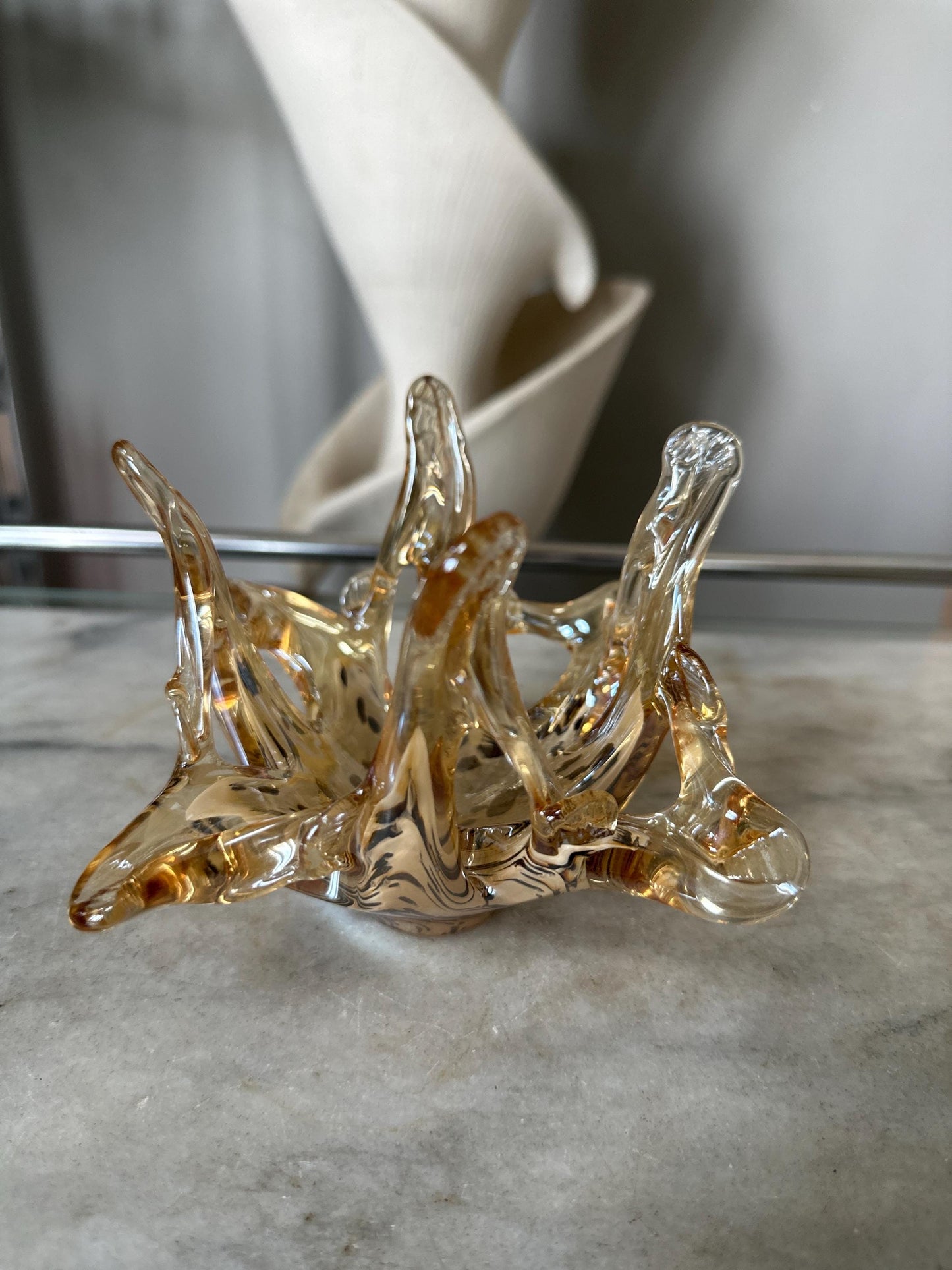 Vintage Murano Style Art Glass Bowl: Free Form Open Work