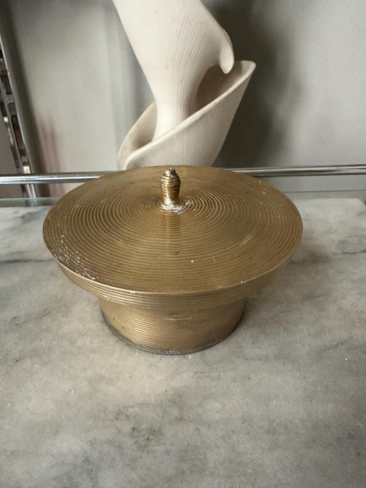 Vintage SARNA Brass Bowl with Lid: 6" Rice Bowl