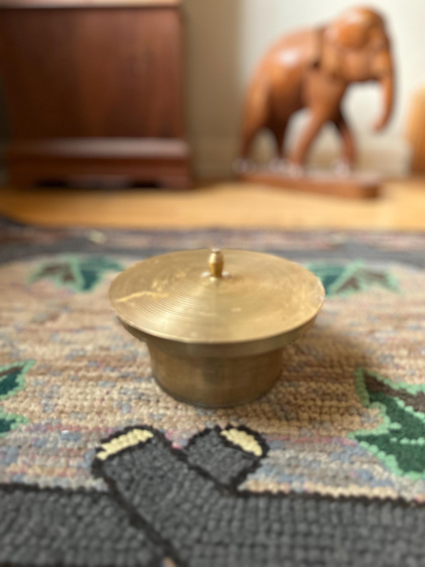 Vintage SARNA Brass Bowl with Lid: 6" Rice Bowl