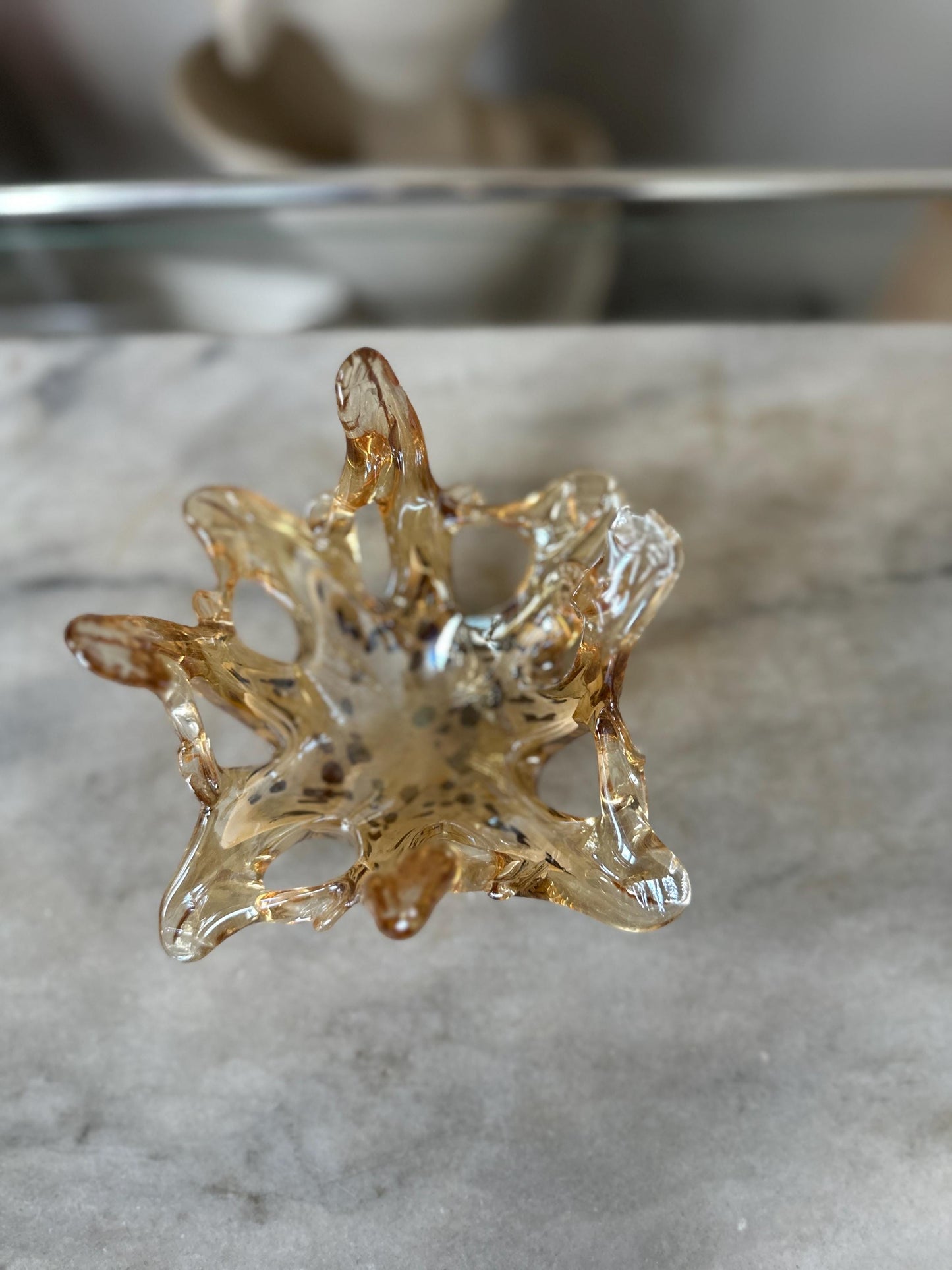 Vintage Murano Style Art Glass Bowl: Free Form Open Work