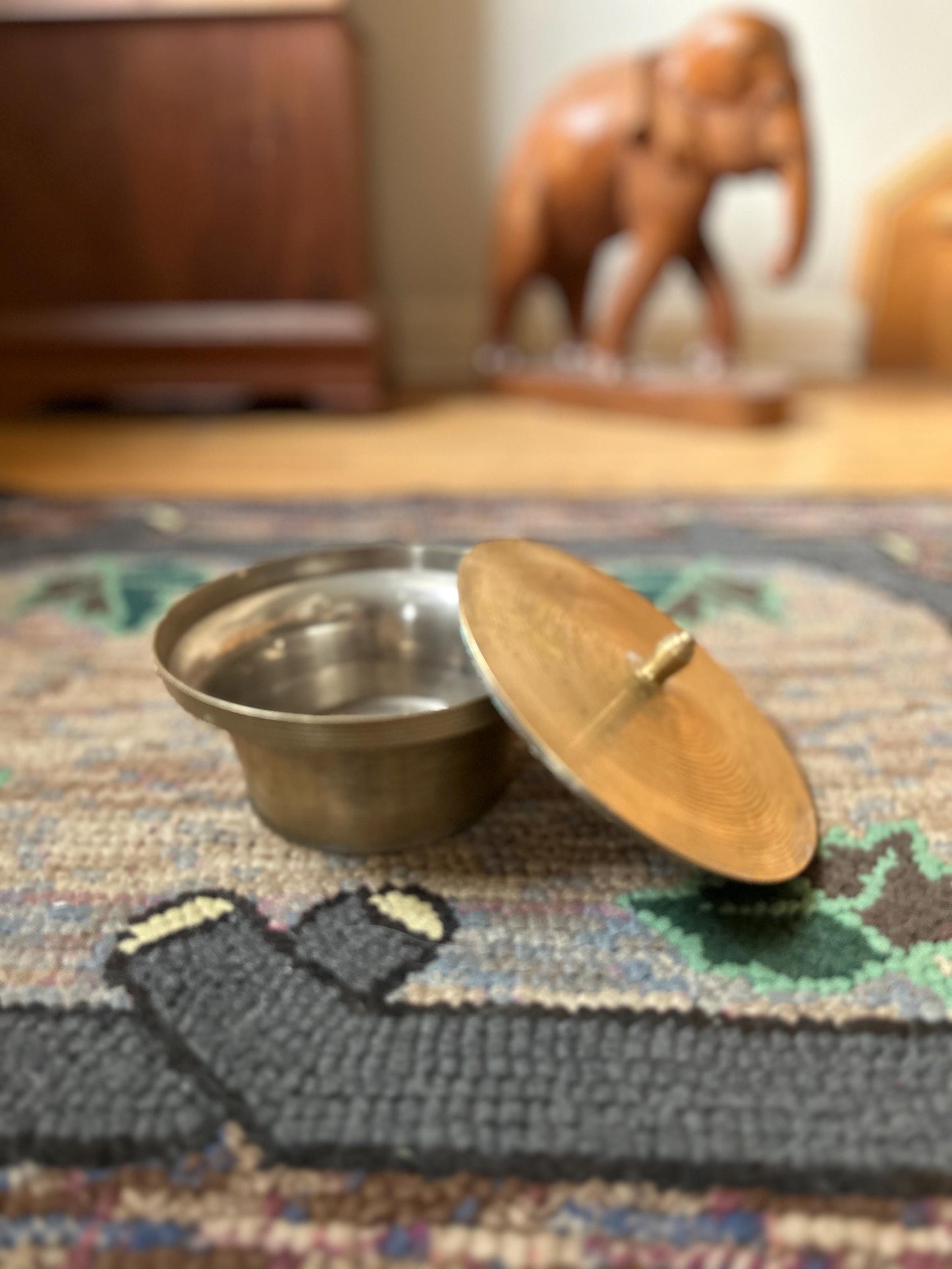 Vintage SARNA Brass Bowl with Lid: 6" Rice Bowl
