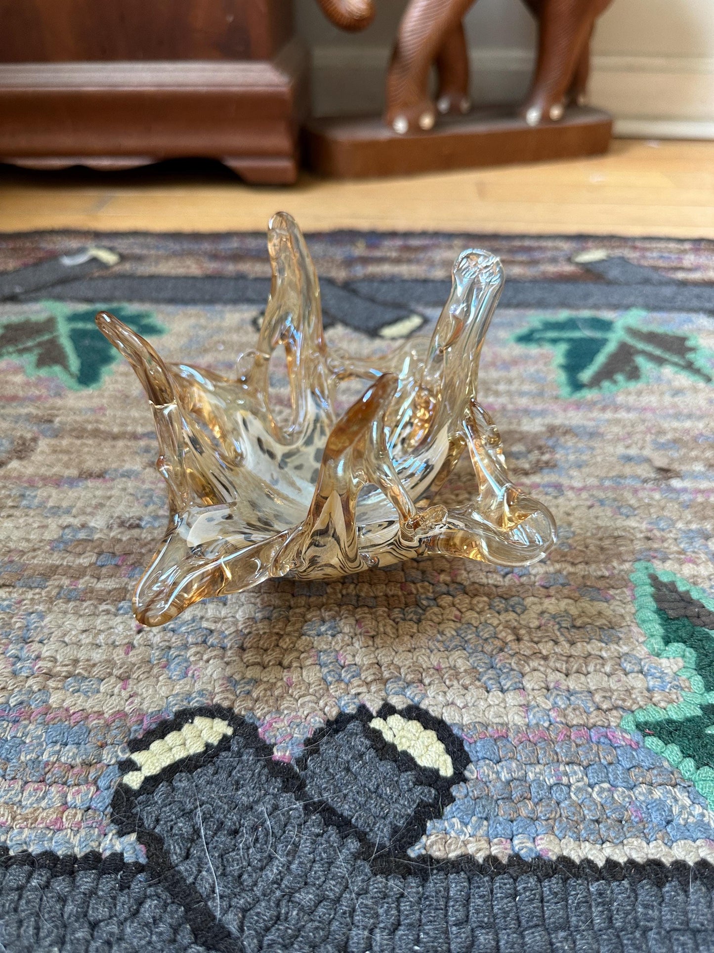 Vintage Murano Style Art Glass Bowl: Free Form Open Work