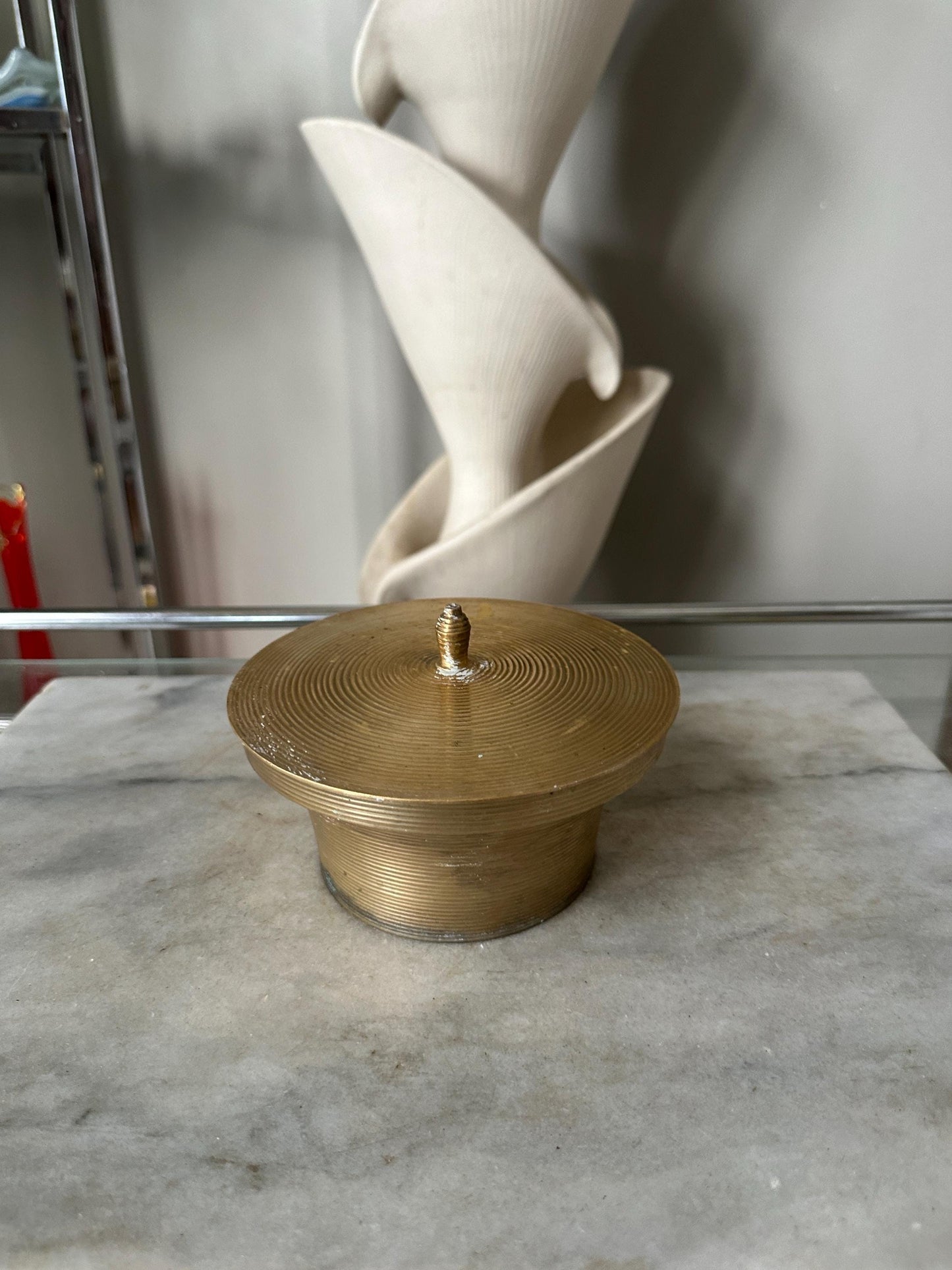 Vintage SARNA Brass Bowl with Lid: 6" Rice Bowl