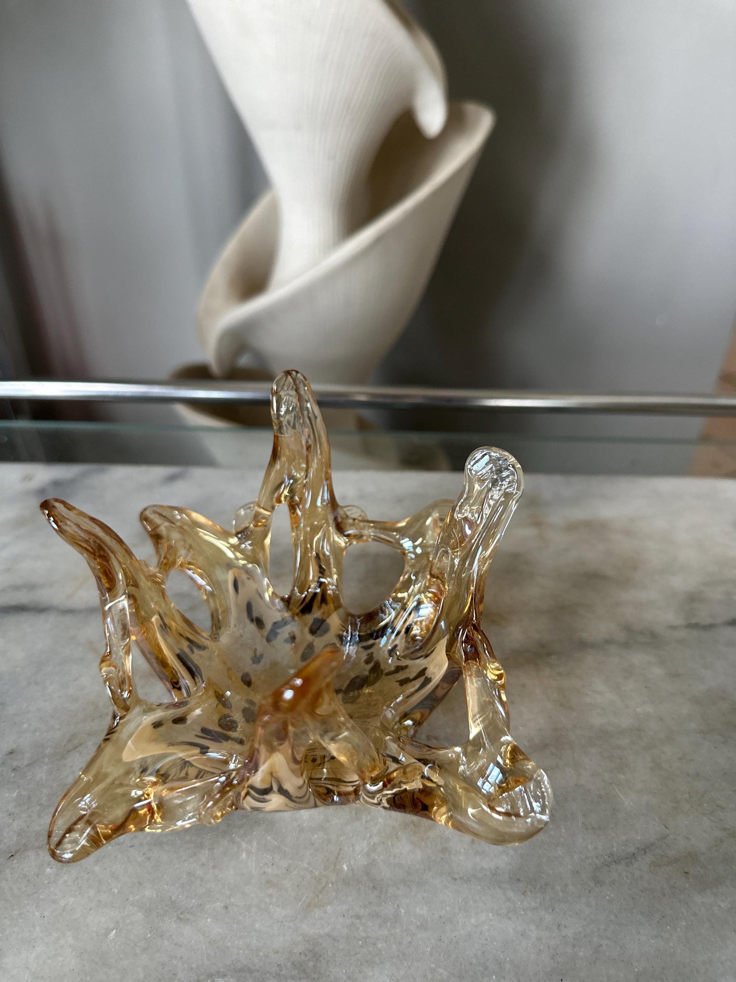 Vintage Murano Style Art Glass Bowl: Free Form Open Work