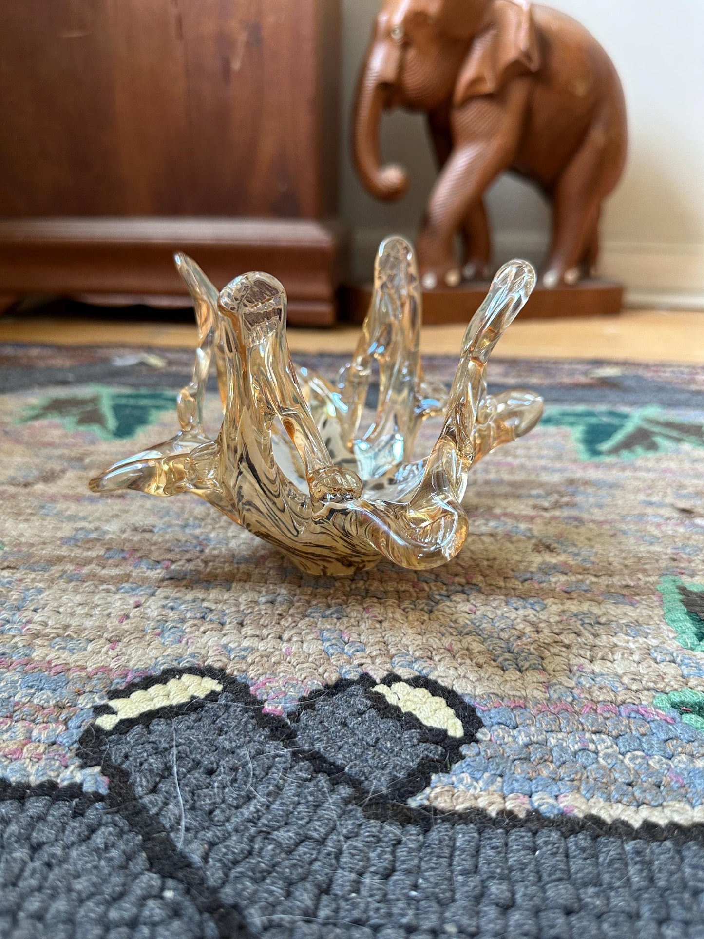 Vintage Murano Style Art Glass Bowl: Free Form Open Work