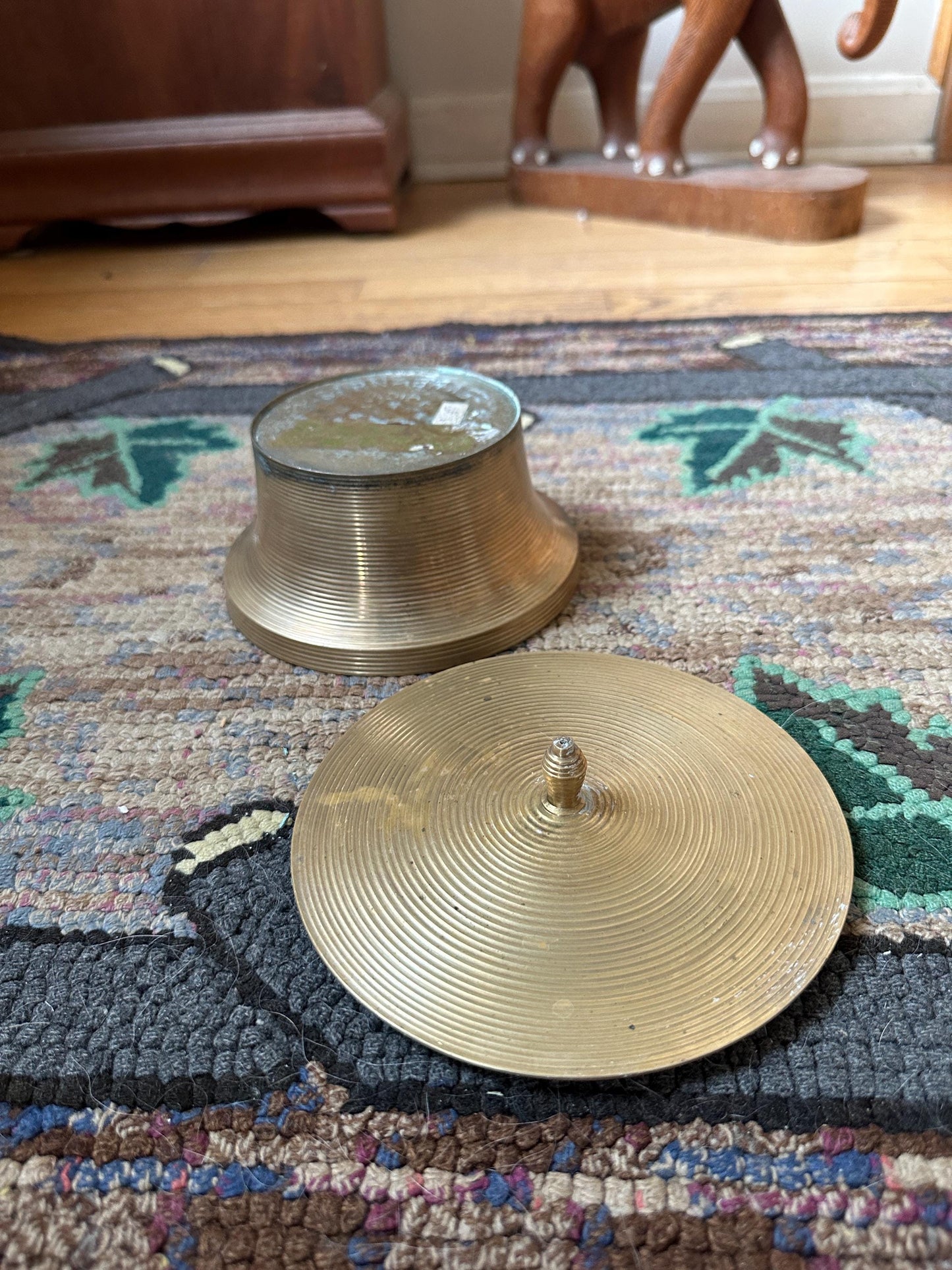 Vintage SARNA Brass Bowl with Lid: 6" Rice Bowl