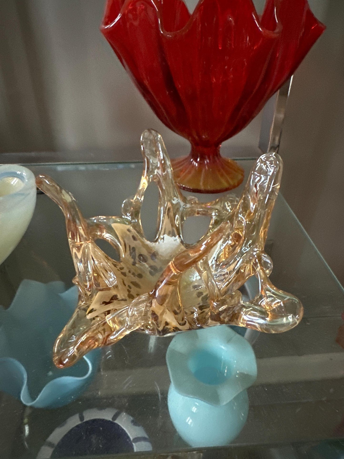 Vintage Murano Style Art Glass Bowl: Free Form Open Work