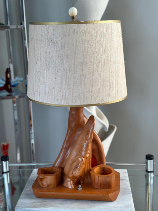 MCM Driftwood Table Lamp with Nightlight: Coastal Boho Decor