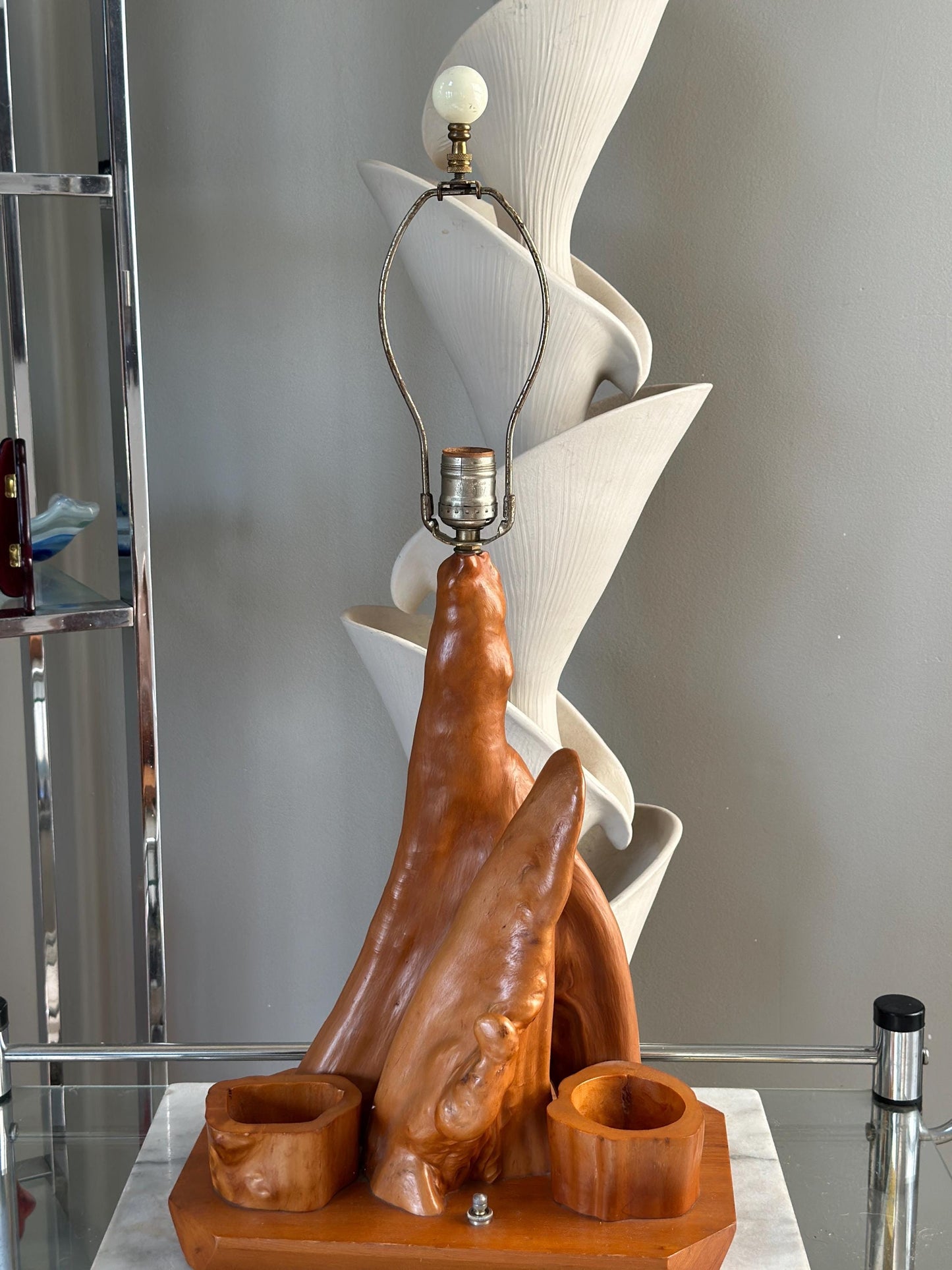 MCM Driftwood Table Lamp with Nightlight: Coastal Boho Decor