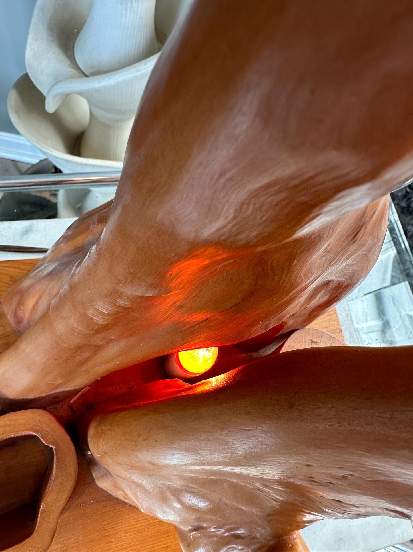 MCM Driftwood Table Lamp with Nightlight: Coastal Boho Decor