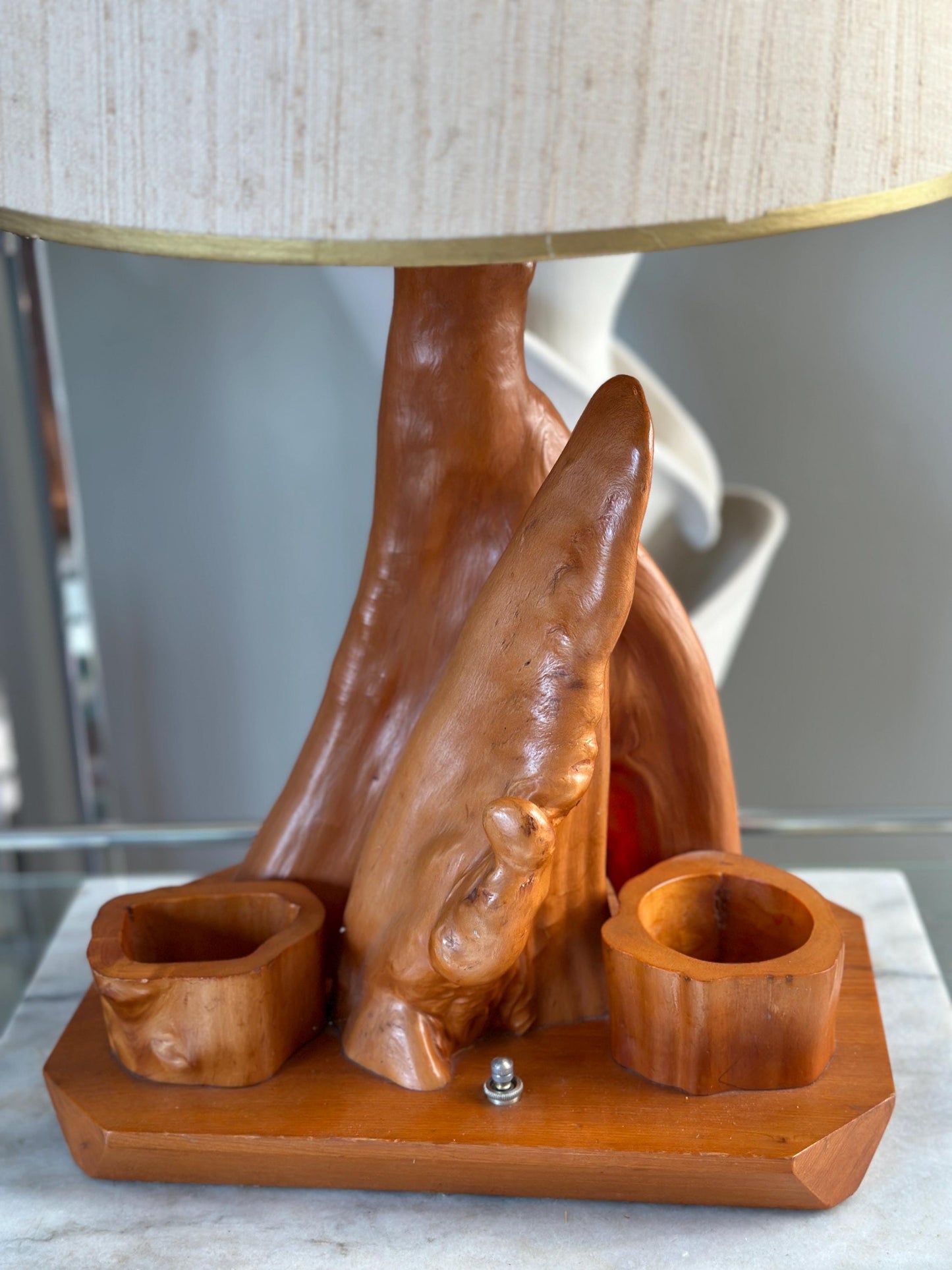 MCM Driftwood Table Lamp with Nightlight: Coastal Boho Decor