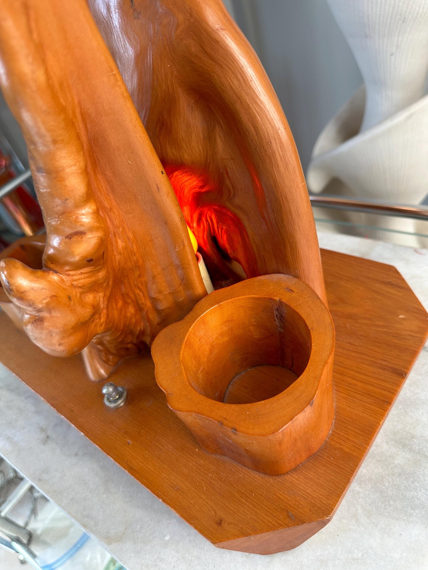 MCM Driftwood Table Lamp with Nightlight: Coastal Boho Decor