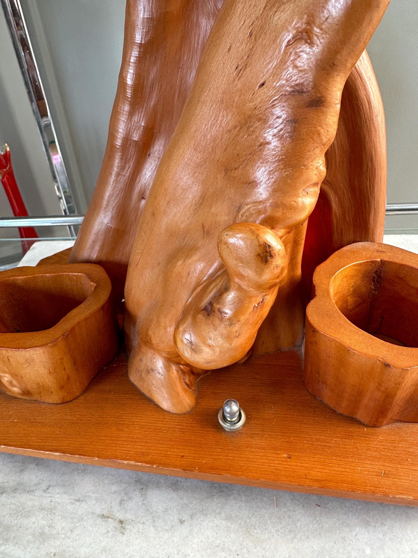 MCM Driftwood Table Lamp with Nightlight: Coastal Boho Decor