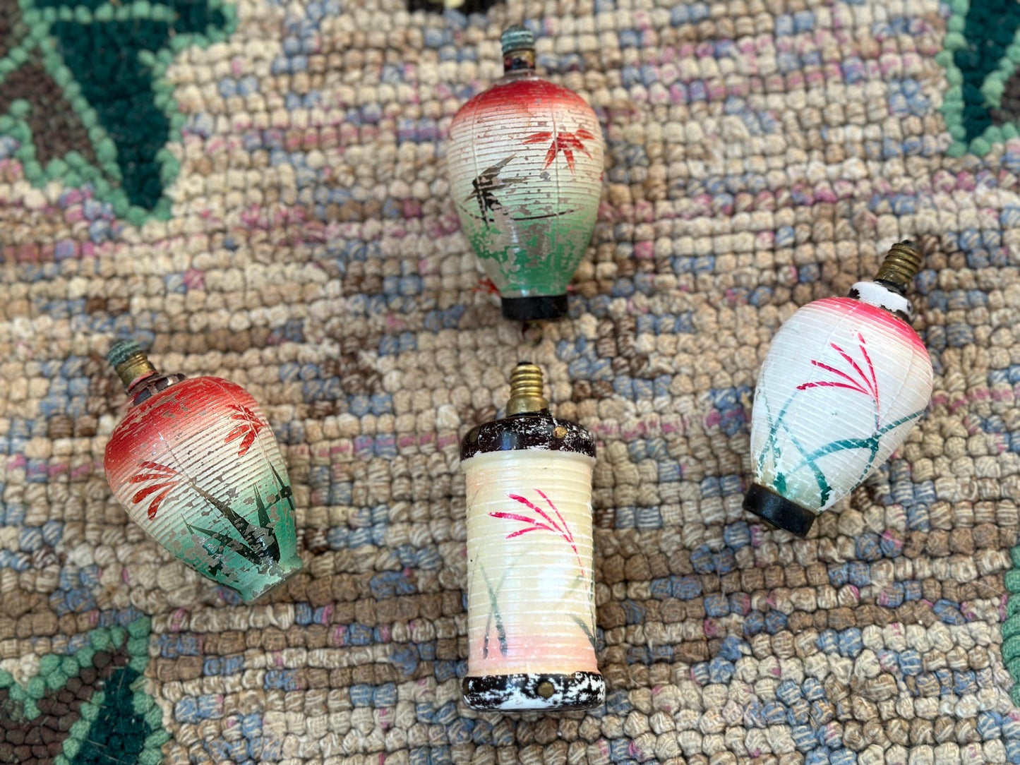 1930s Chinese Lantern 14V Milk Glass Christmas Light Bulbs Not Working - Set of 4