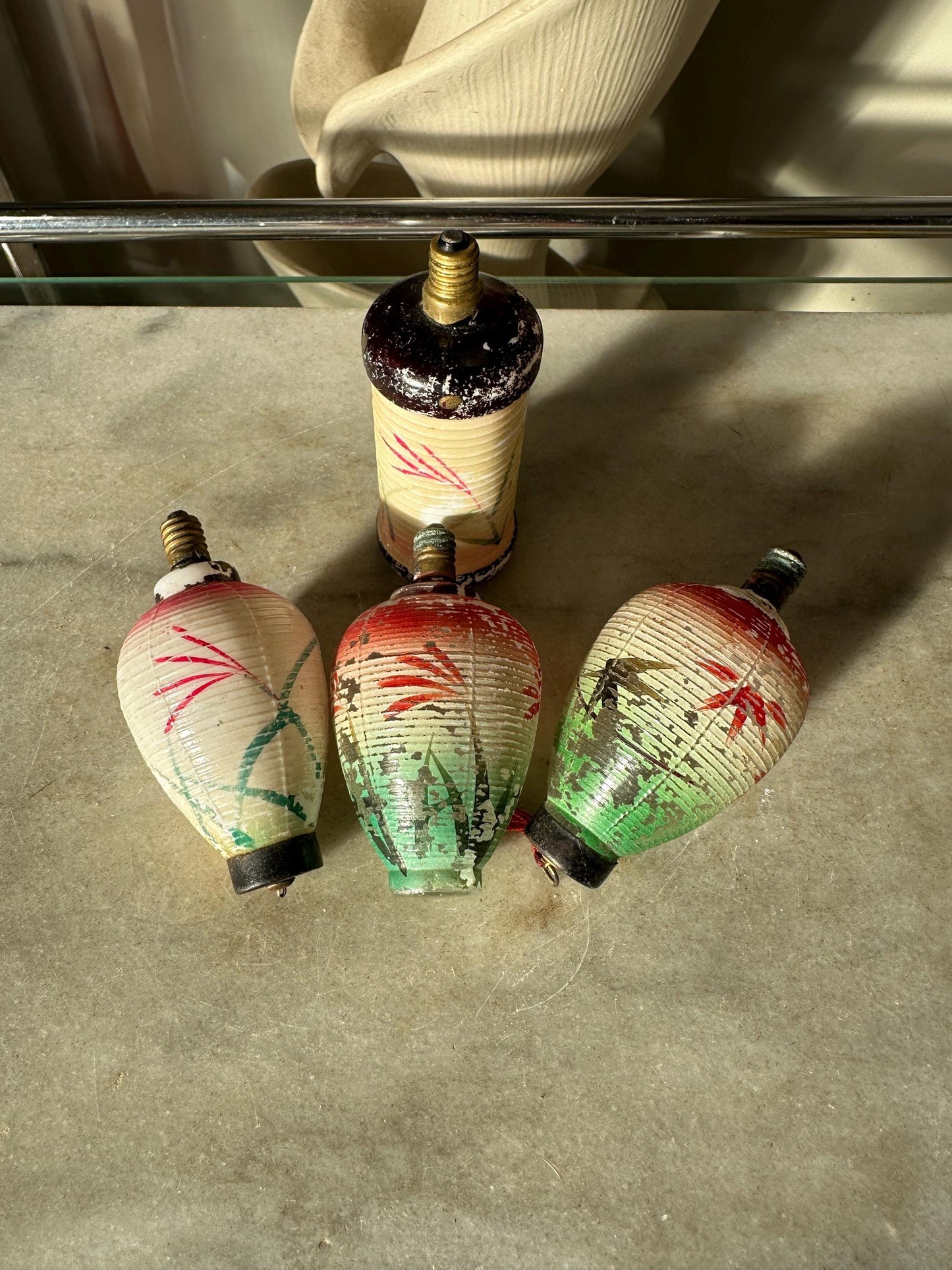 1930s Chinese Lantern 14V Milk Glass Christmas Light Bulbs Not Working - Set of 4