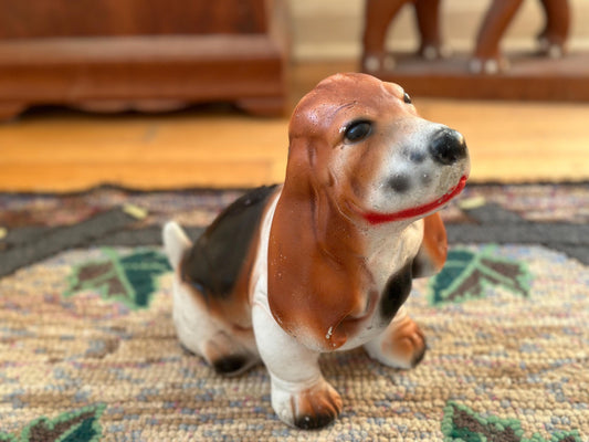 Vintage Hand-Painted Concrete Basset Hound Statue - 1985 Garden Decor