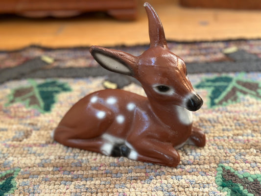 1970s Vintage Concrete Deer Statue – Hand-Painted Fawn – 8"x6" Garden Decor – Retro Lawn Ornament