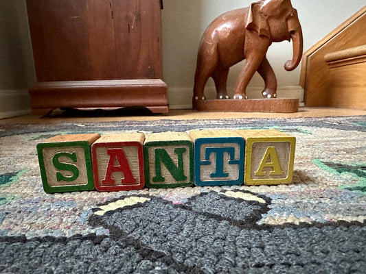Vintage Wood Blocks SANTA Christmas Decorative Display - 5  Blocks