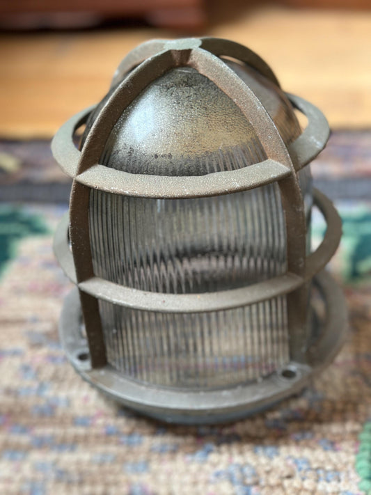 Vintage Explosion Proof Industrial Cage Light Frame with Rab Glass Shade PLEASE READ DESCRIPTION