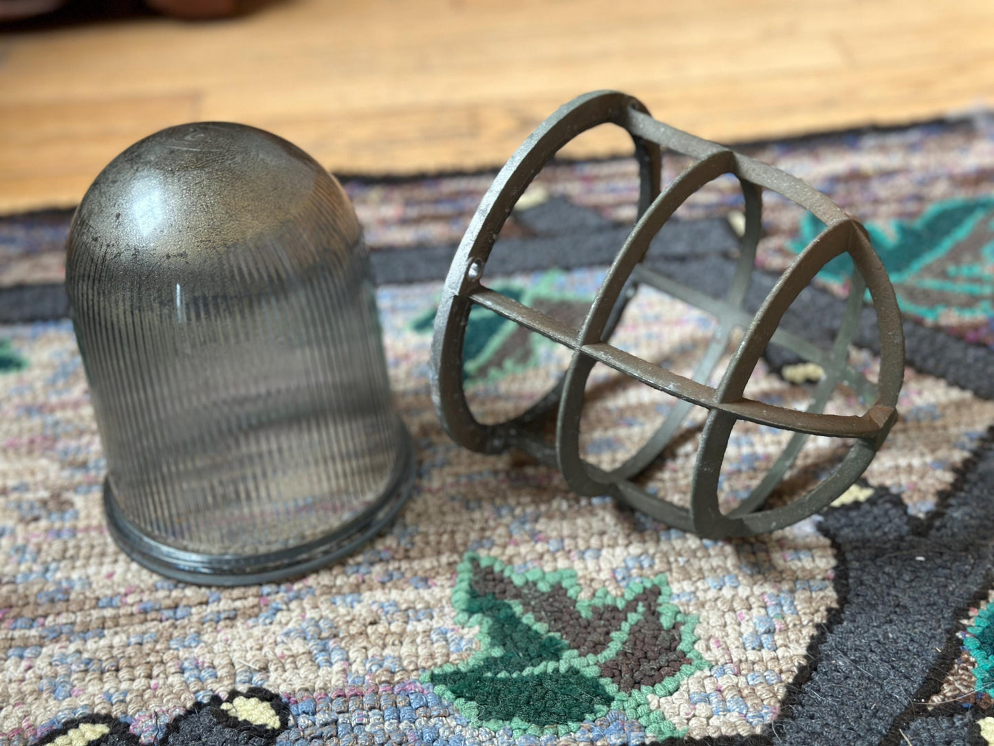 Vintage Explosion Proof Industrial Cage Light Frame with Rab Glass Shade PLEASE READ DESCRIPTION
