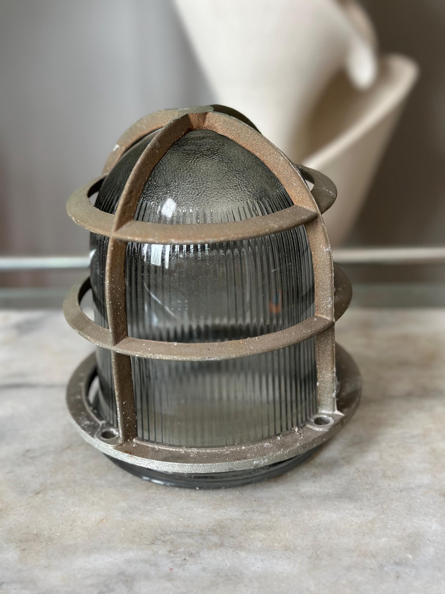 Vintage Explosion Proof Industrial Cage Light Frame with Rab Glass Shade PLEASE READ DESCRIPTION