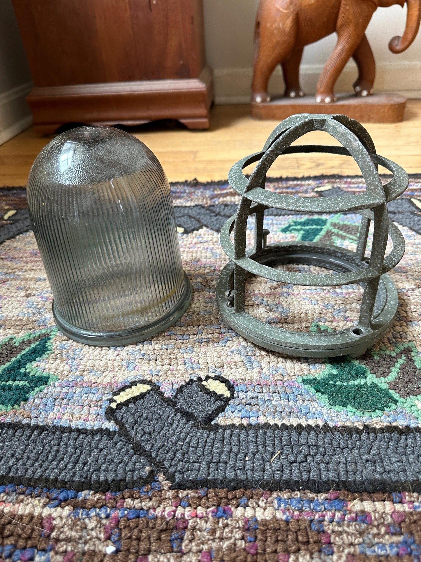 Vintage Explosion Proof Industrial Cage Light Frame with Rab Glass Shade