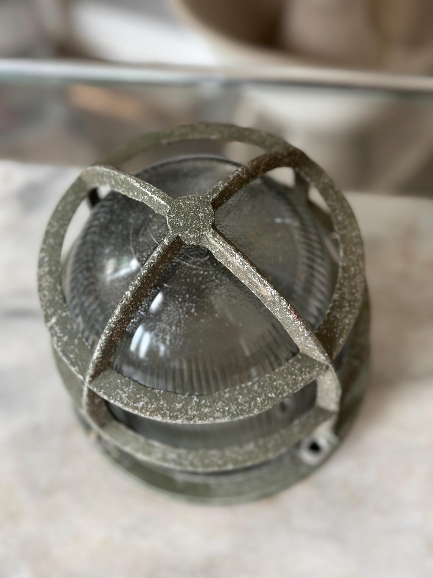 Vintage Explosion Proof Industrial Cage Light Frame with Rab Glass Shade