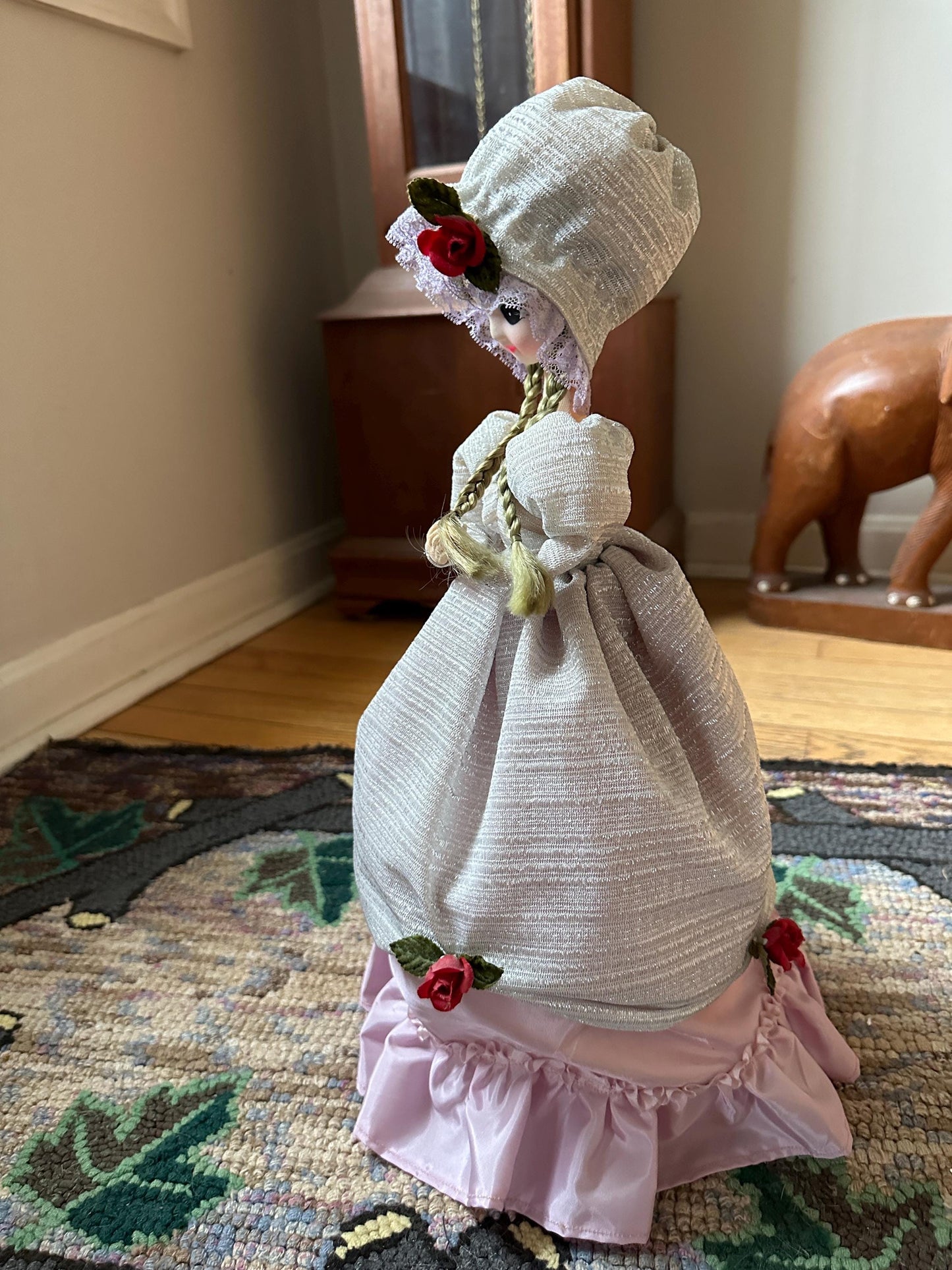 Vintage Korea Bradley Doll Seventies Cloth Face Doll On Stand