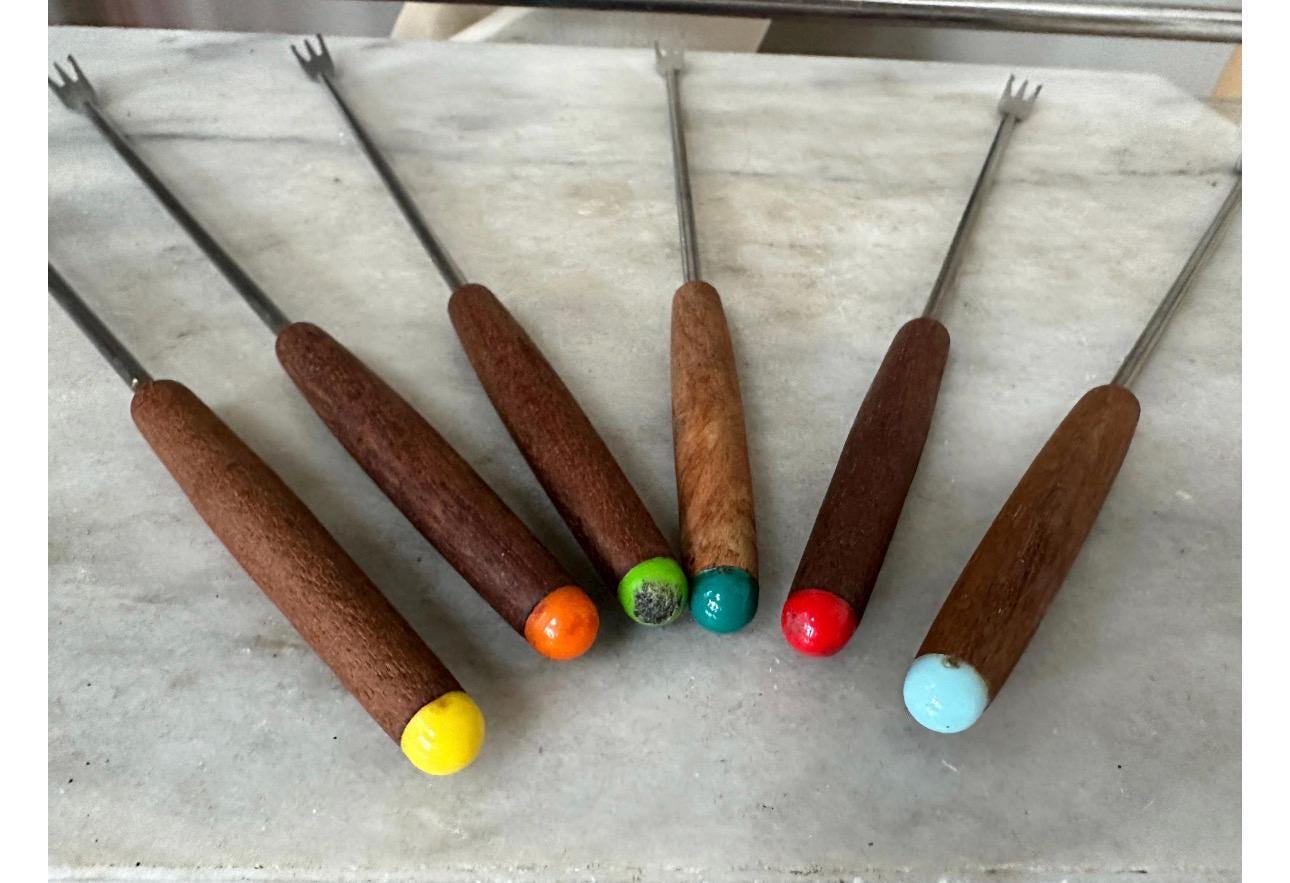 Vintage Chrome Stainless Steel Fondue Set: Otagiri Forks, Propane Burner