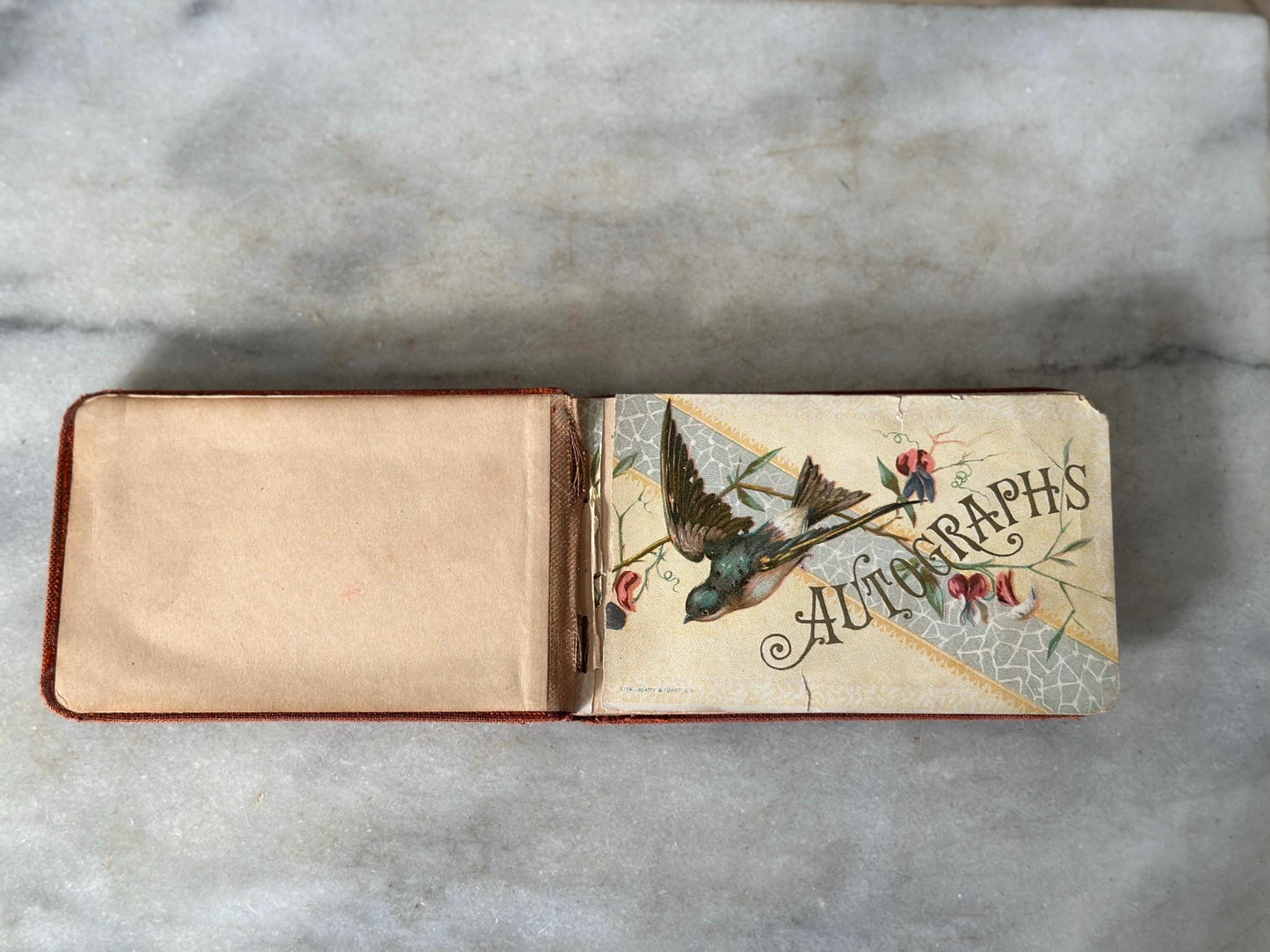 Antique Red Velvet Autograph Book: Victorian Metal Plate, Handwritten Messages