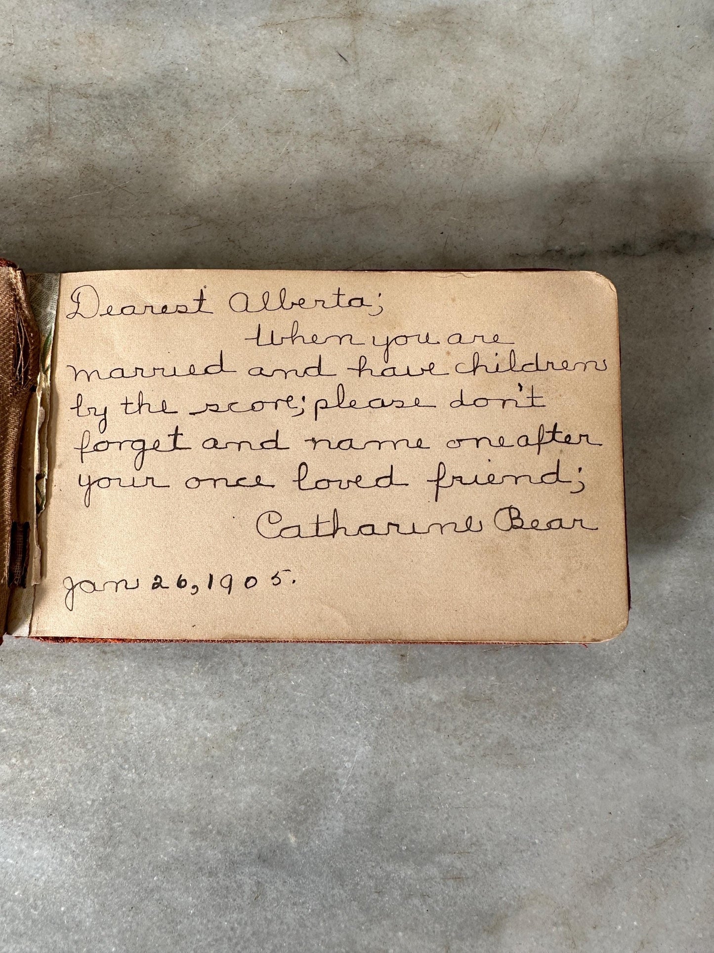 Antique Red Velvet Autograph Book: Victorian Metal Plate, Handwritten Messages