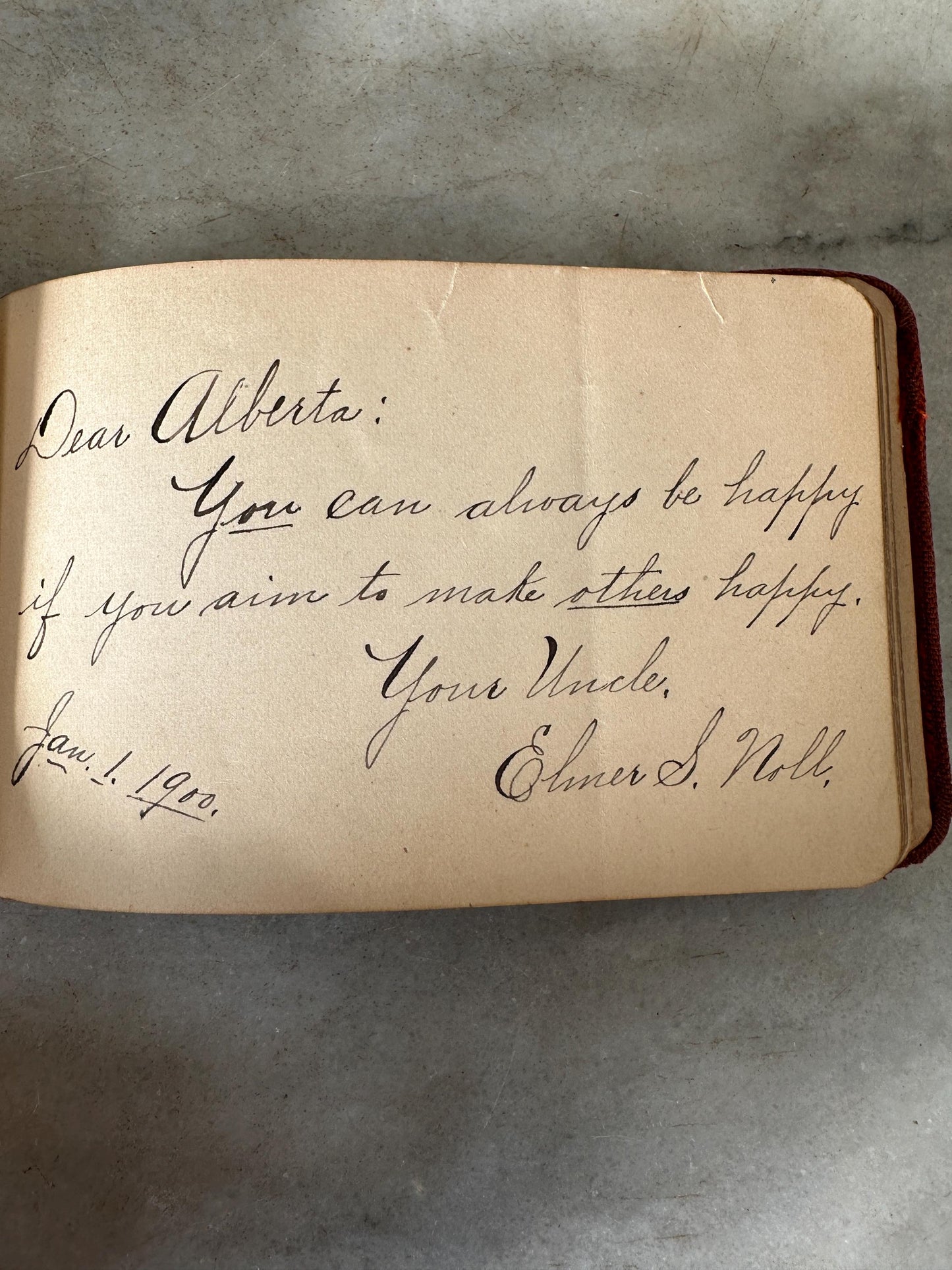 Antique Red Velvet Autograph Book: Victorian Metal Plate, Handwritten Messages