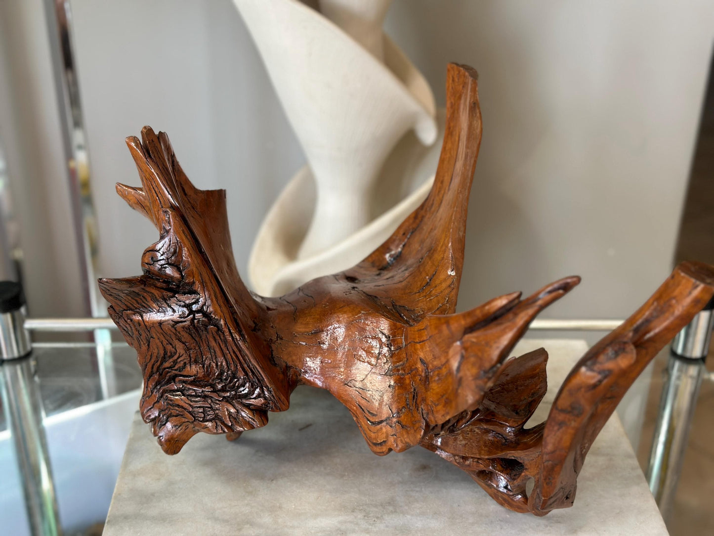 Large Varnished Driftwood Centerpiece: Rustic Coastal Table Art