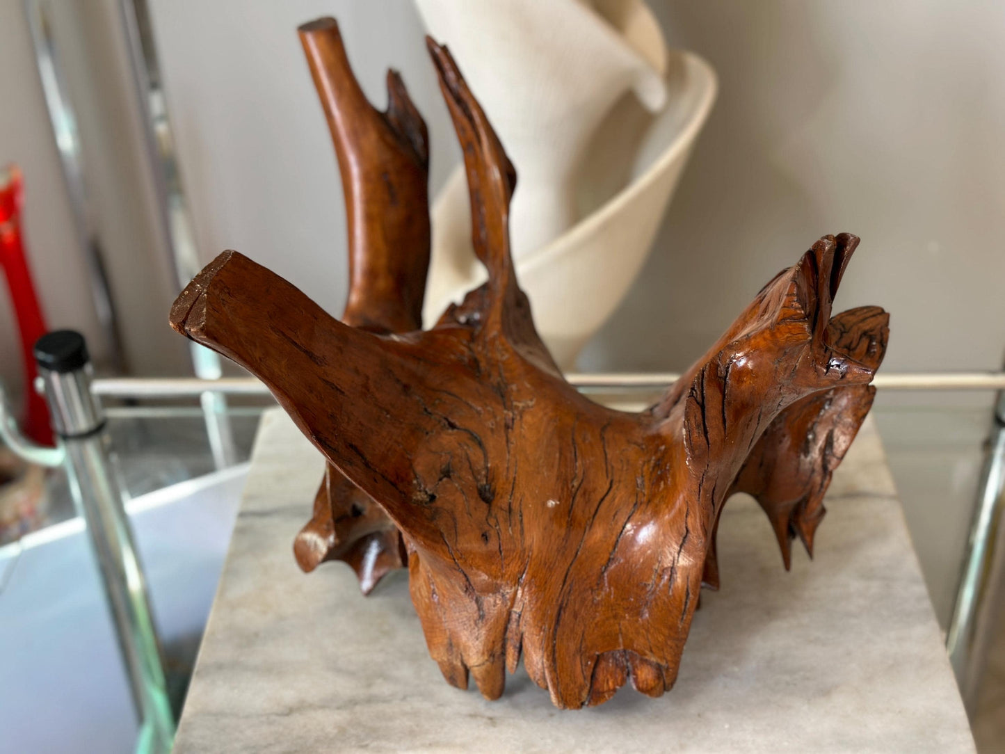 Large Varnished Driftwood Centerpiece: Rustic Coastal Table Art