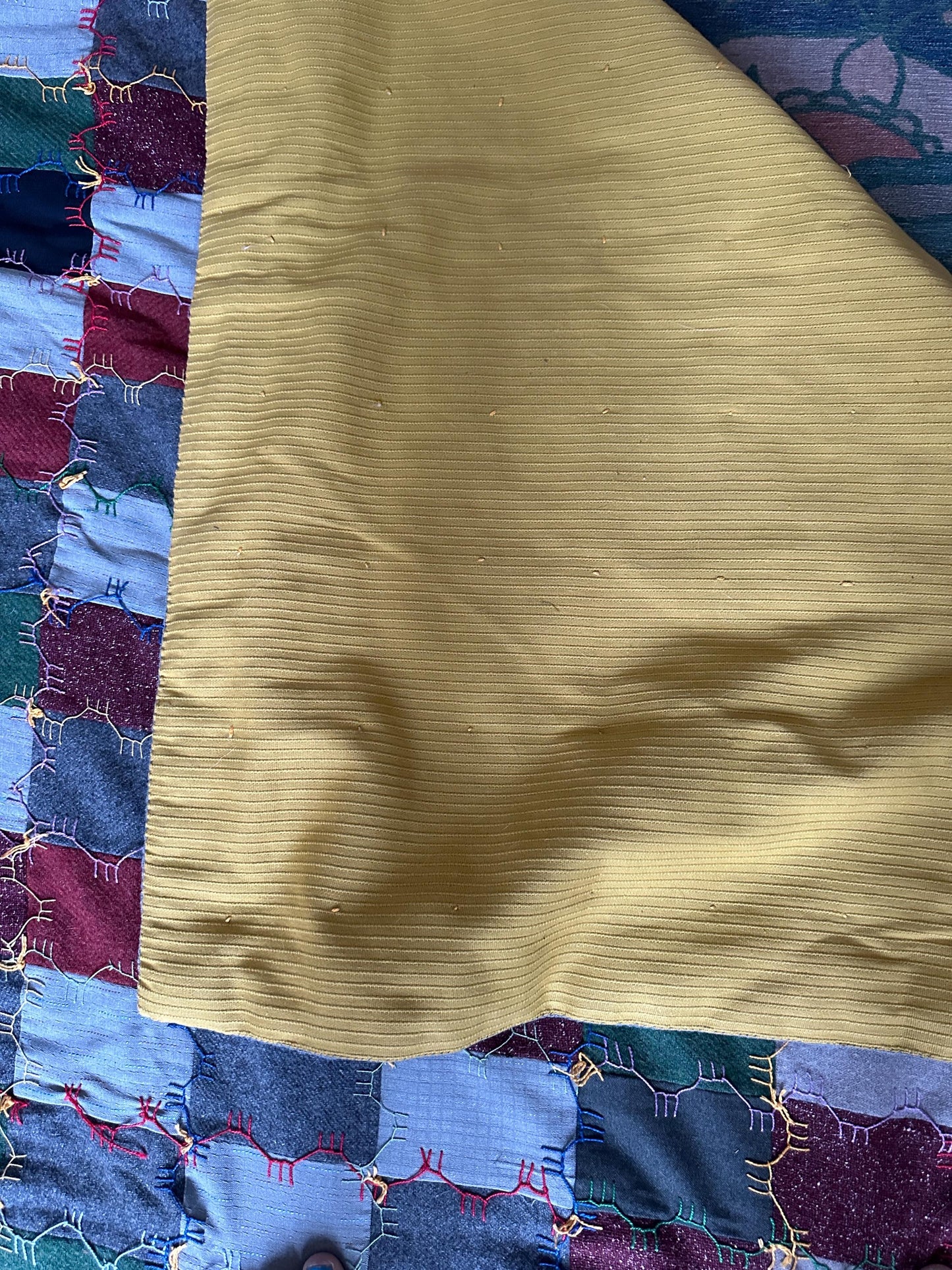 Vintage Handcrafted Patchwork Quilt: Embroidered Folk Art, Matching Pillow