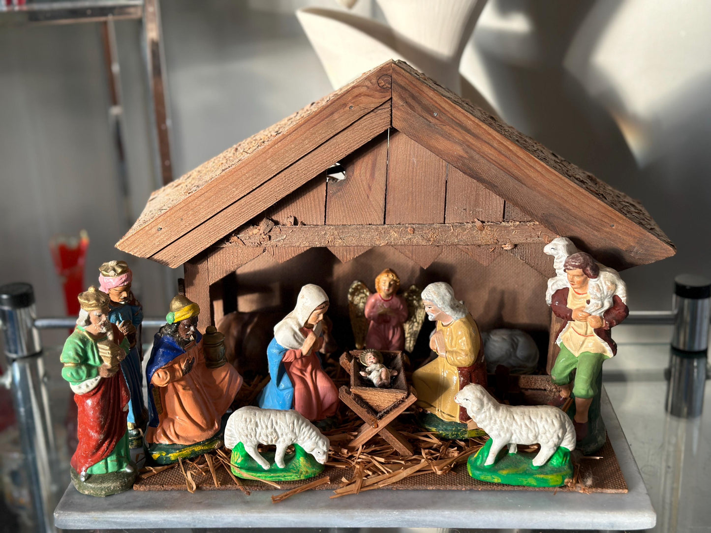 Vintage West Germany Wooden Nativity Set: Hand-Carved Creche & Figures