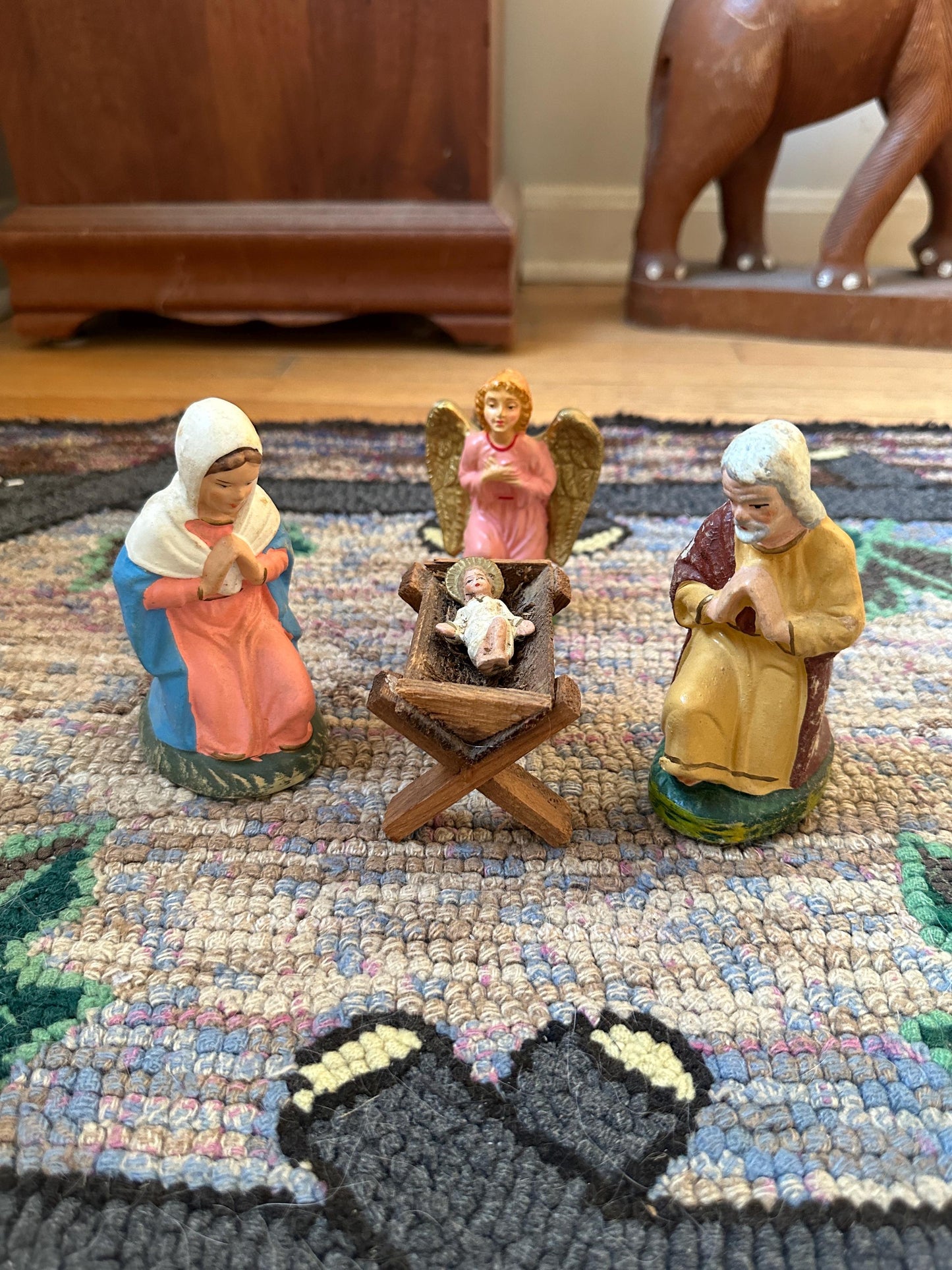 Vintage West Germany Wooden Nativity Set: Hand-Carved Creche & Figures