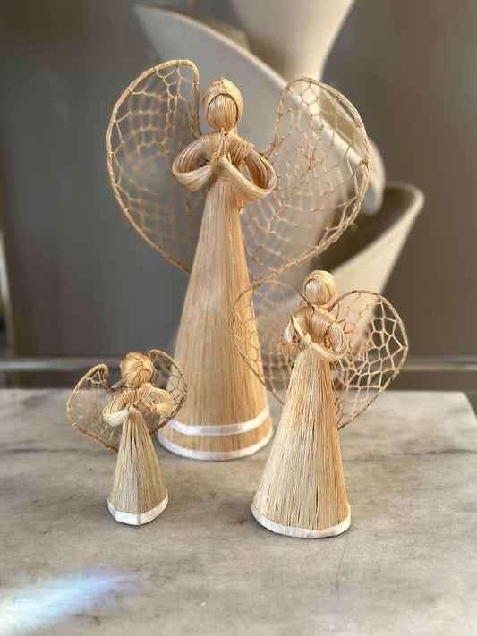 Abaca Angel Ornaments Set: Handmade Philippines Christmas Tree Decorations