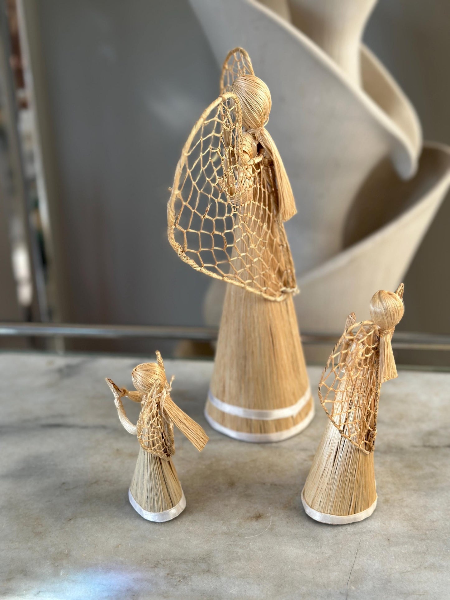 Abaca Angel Ornaments Set: Handmade Philippines Christmas Tree Decorations