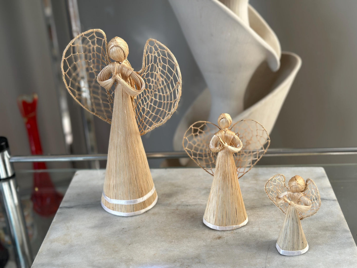 Abaca Angel Ornaments Set: Handmade Philippines Christmas Tree Decorations